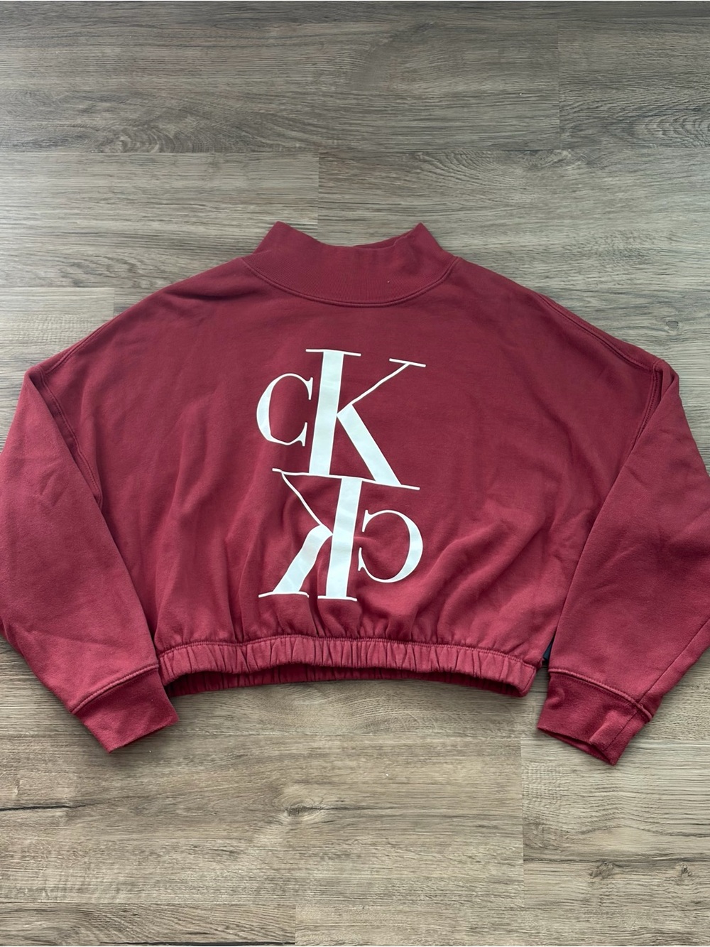Calvin Klein Cozy Cropped Maroon Mock Neck Size S